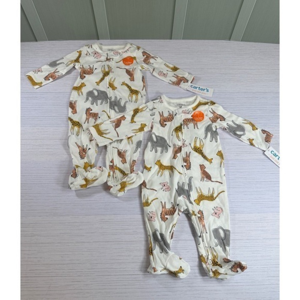 New Carters Just One You *2 Pack* Safari Animal Pajamas 6M 2-Way Zip Sleepers